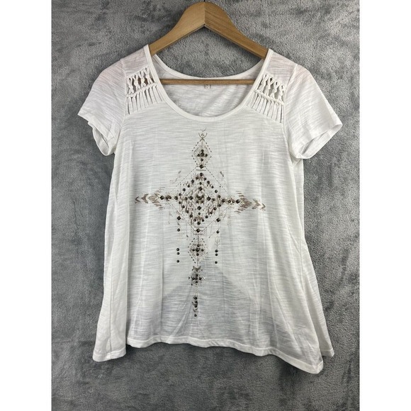 Miss Me Studded Shirt White Gold Metallic Open Back  Size XS - Picture 1 of 9